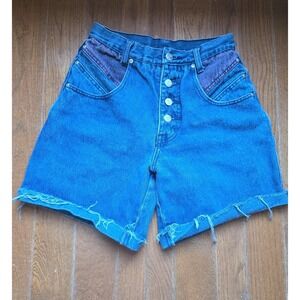 VTG Stefano Colorblock Denim Shorts High Rise Sz 6 Waist 24" Cutoff Mom Jeans